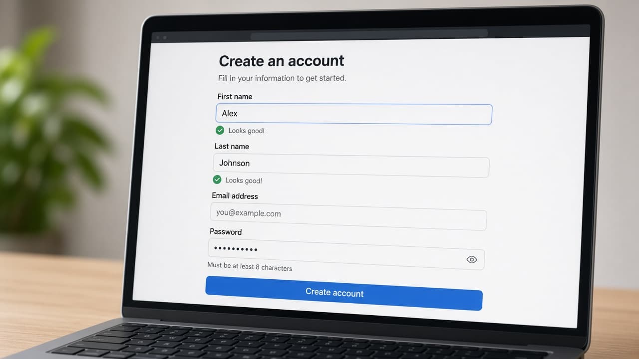 Name fields filled on the Google account creation form