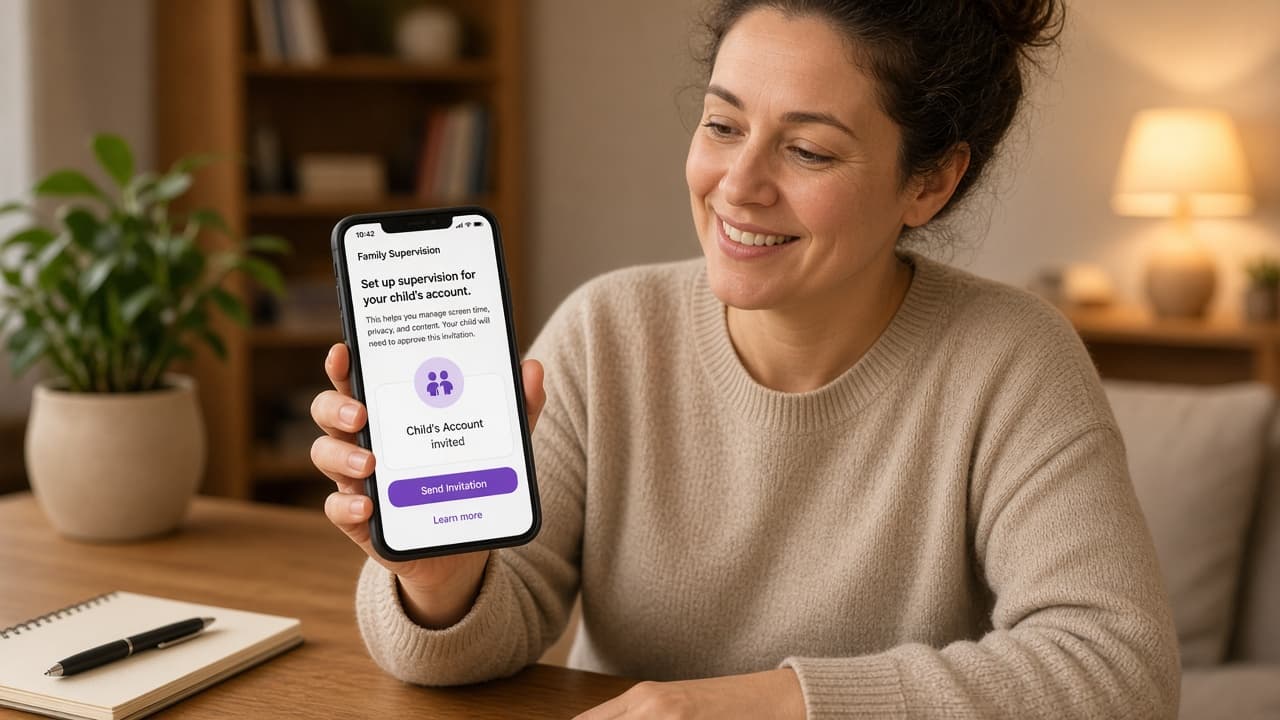 Parent completing Family Link supervision setup on a phone