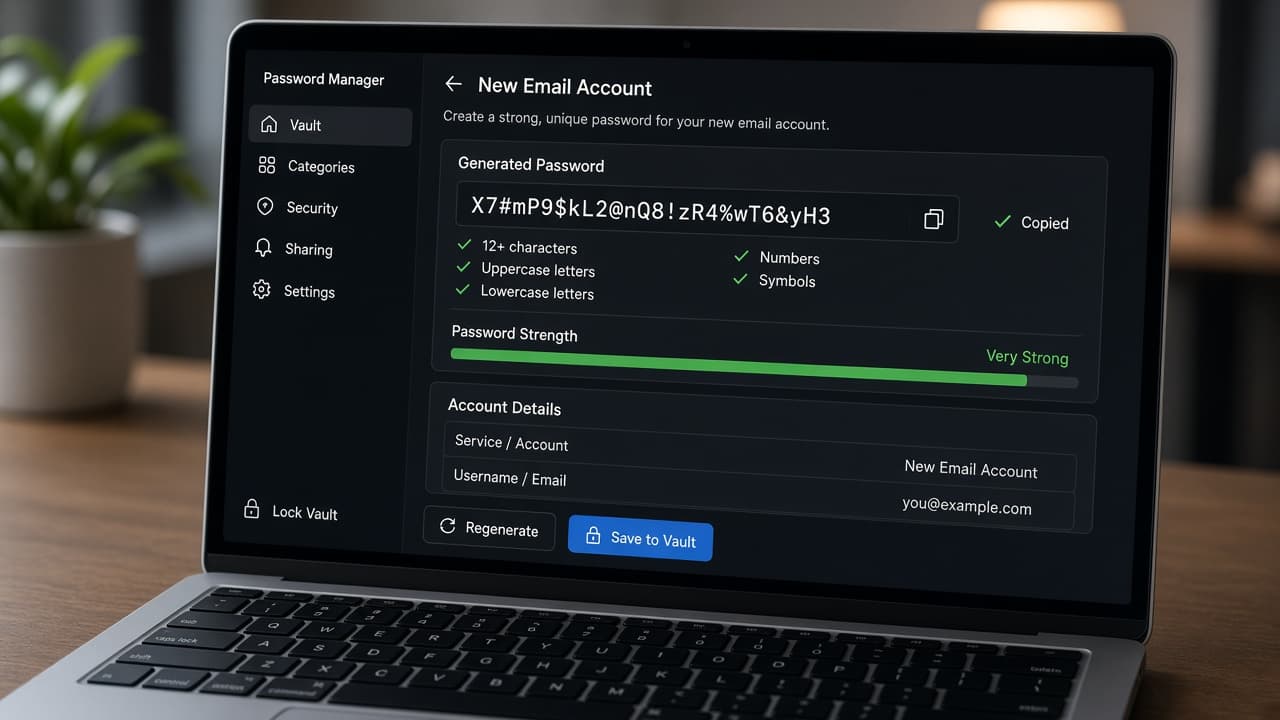 Password manager generating a long random password for Gmail