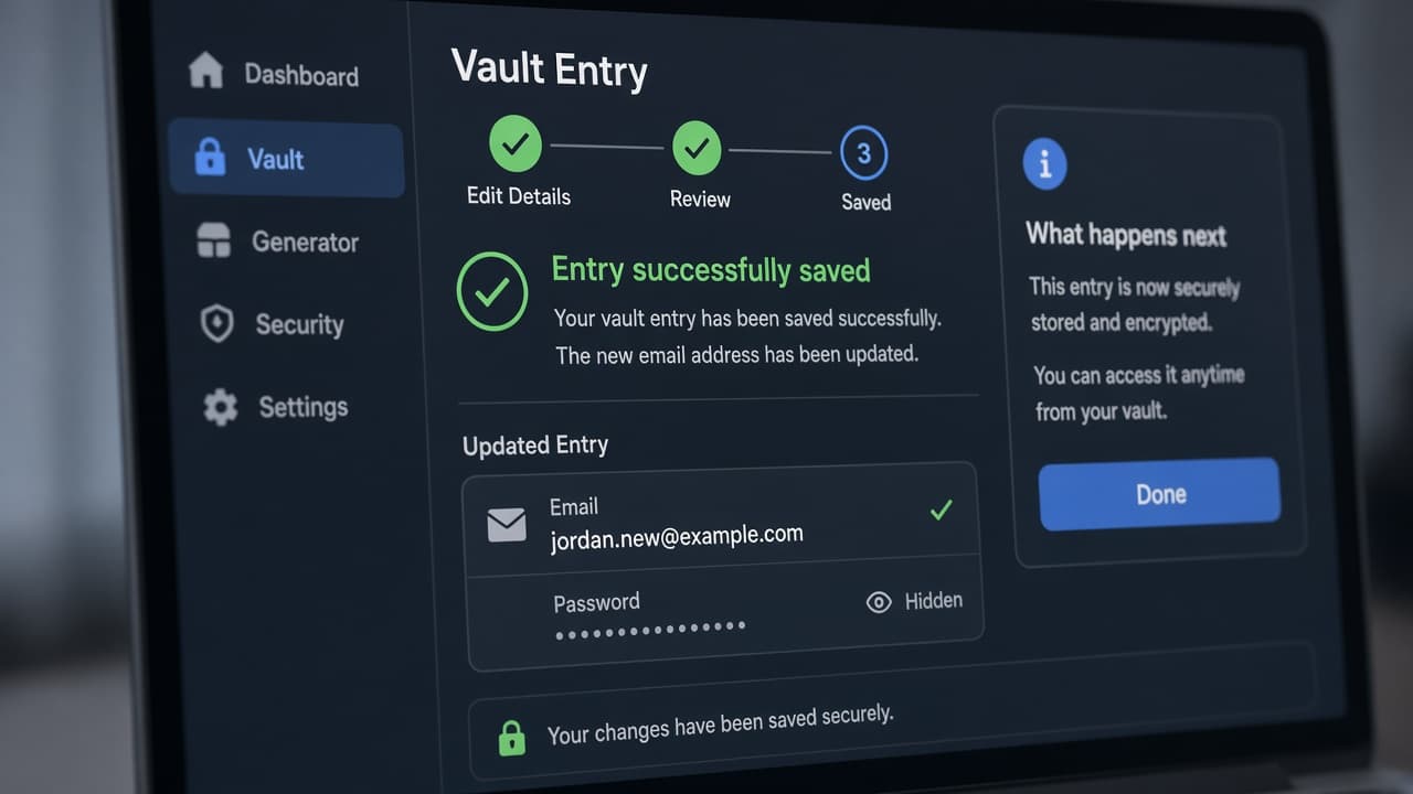 Password manager entry saved with the new Gmail address