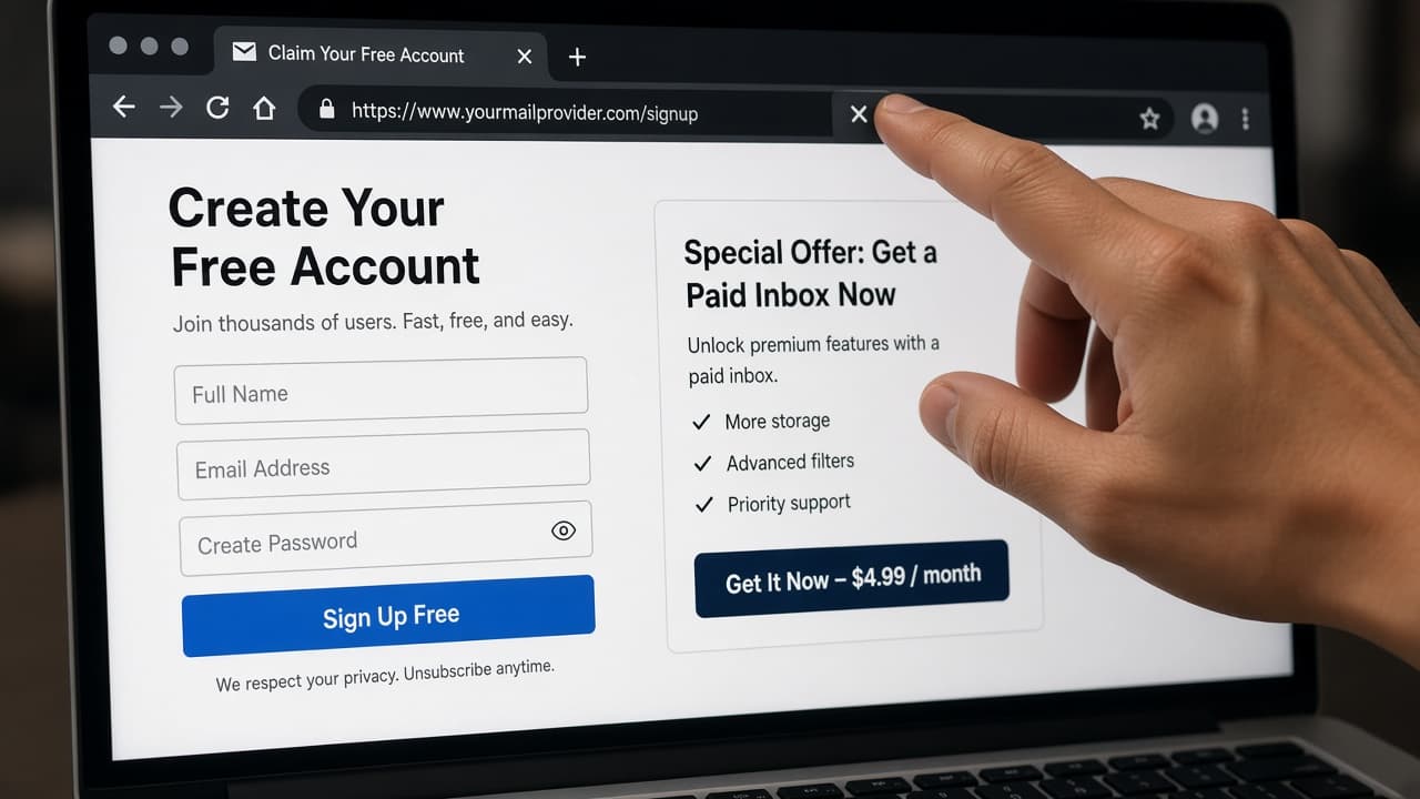 Third-party paid inbox offer tab being closed