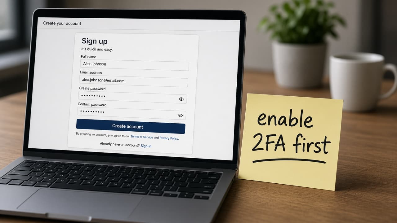 Banking signup form waiting until 2FA is enabled