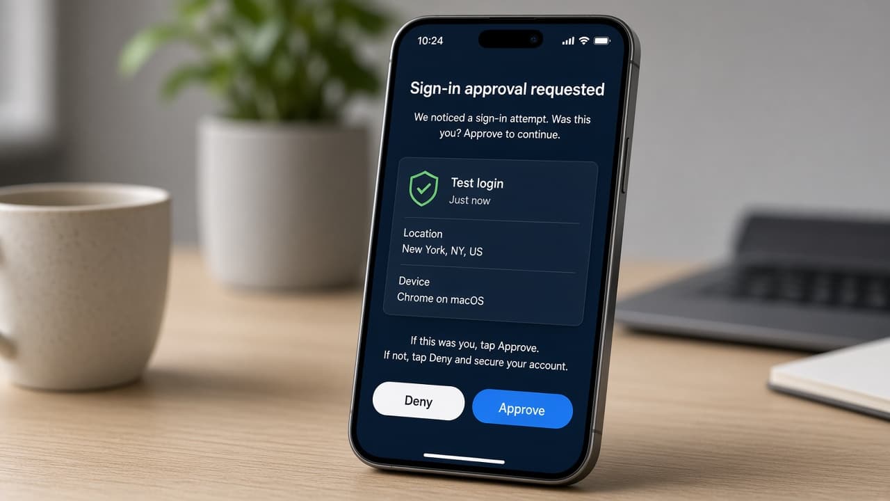 Phone showing a Google sign-in prompt during a test login