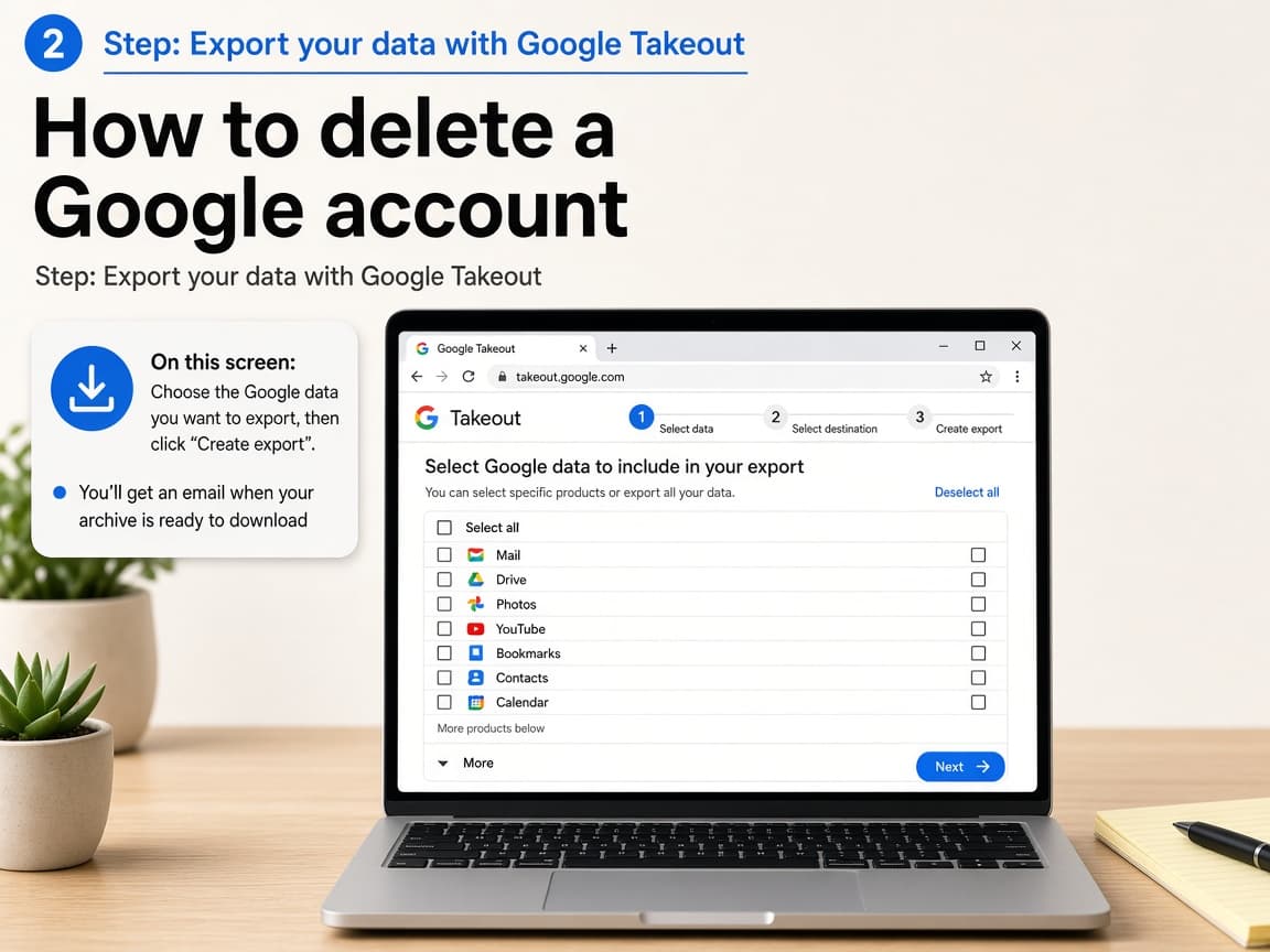 Google Takeout product selection screen in a browser
