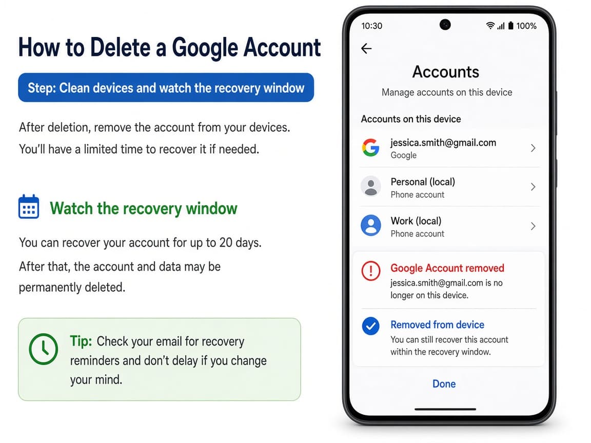 Phone accounts list removing a Google Account after deletion