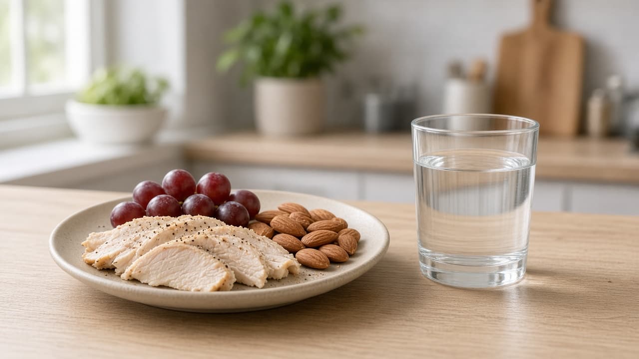 Simple snack with protein and complex carbs beside water