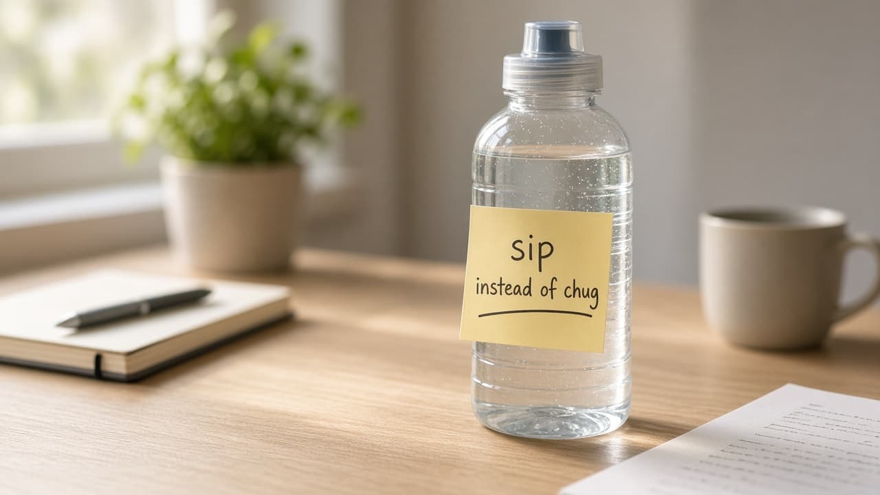 Large chugged water bottle marked sip instead