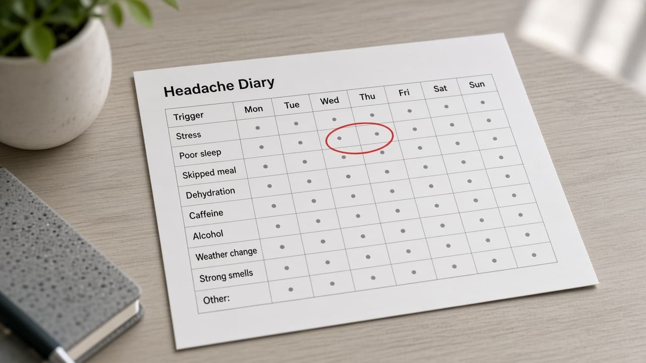 One trigger circled in a headache diary for a one-week change
