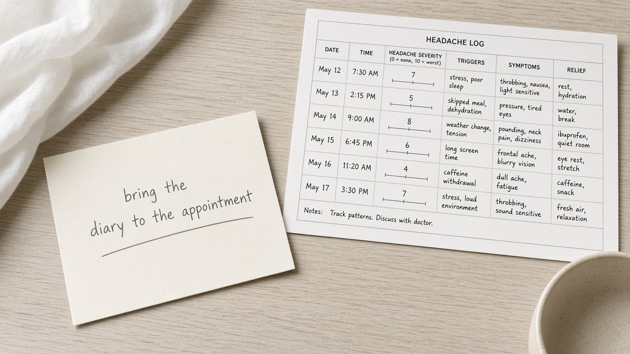 Blank memory note marked bring the diary to the appointment
