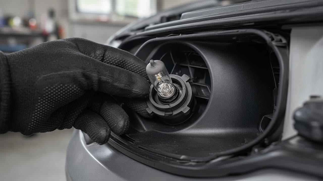 Headlight bulb base seated flush with locating tabs aligned