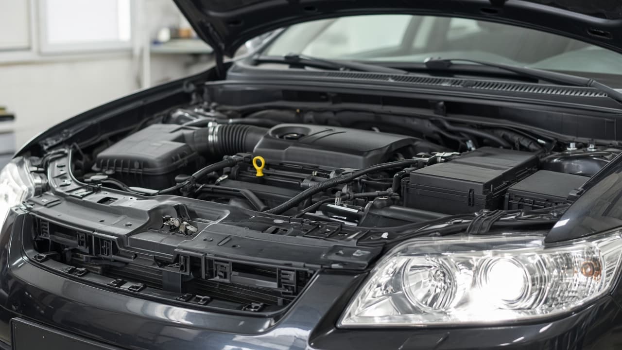 Tools and packaging removed from the engine bay before testing lights