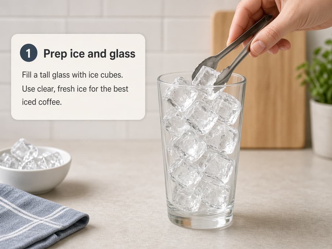 Tall glass filled with ice cubes