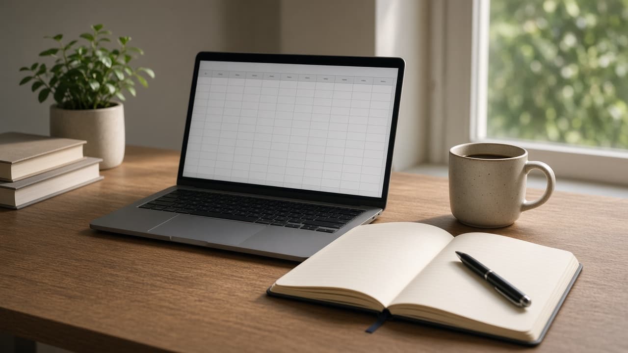 Laptop showing a simple diversified index-fund portfolio allocation chart