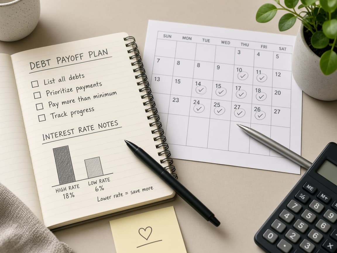 Debt payoff plan next to an interest rate callout