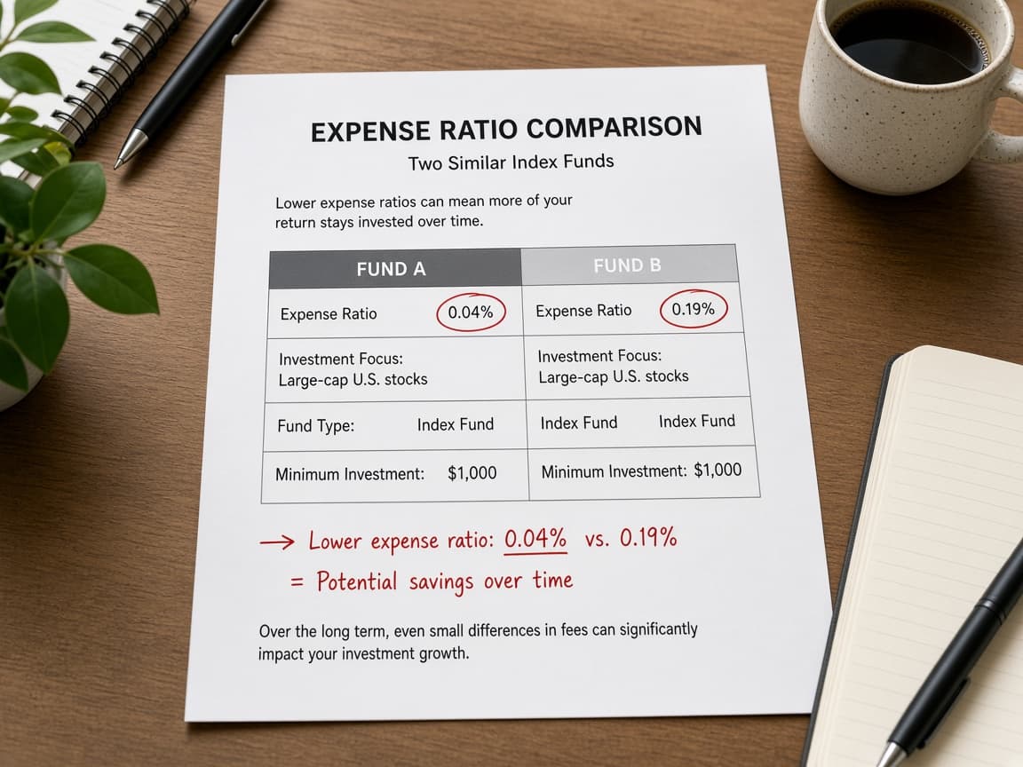 Expense ratio highlighted on two similar index funds