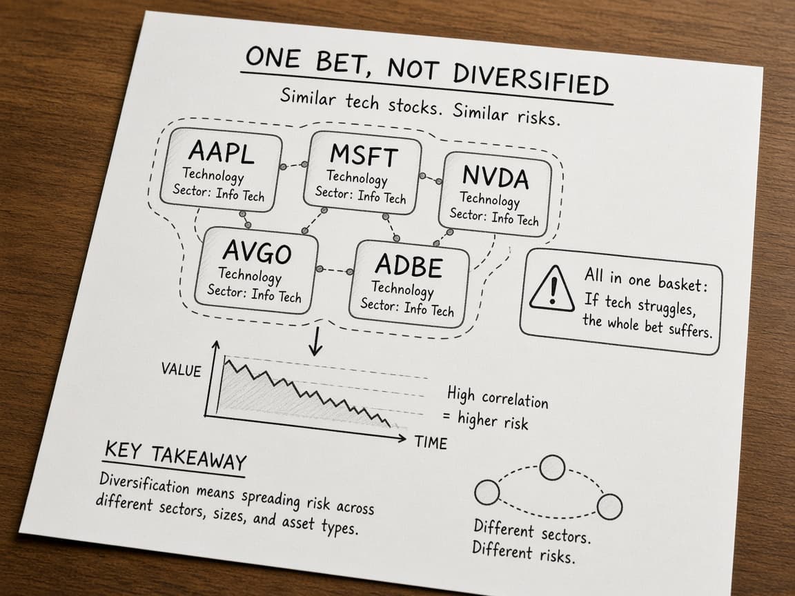 Cluster of similar stocks labeled not diversified