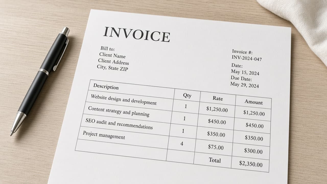 Invoice line items with quantity rate and line totals