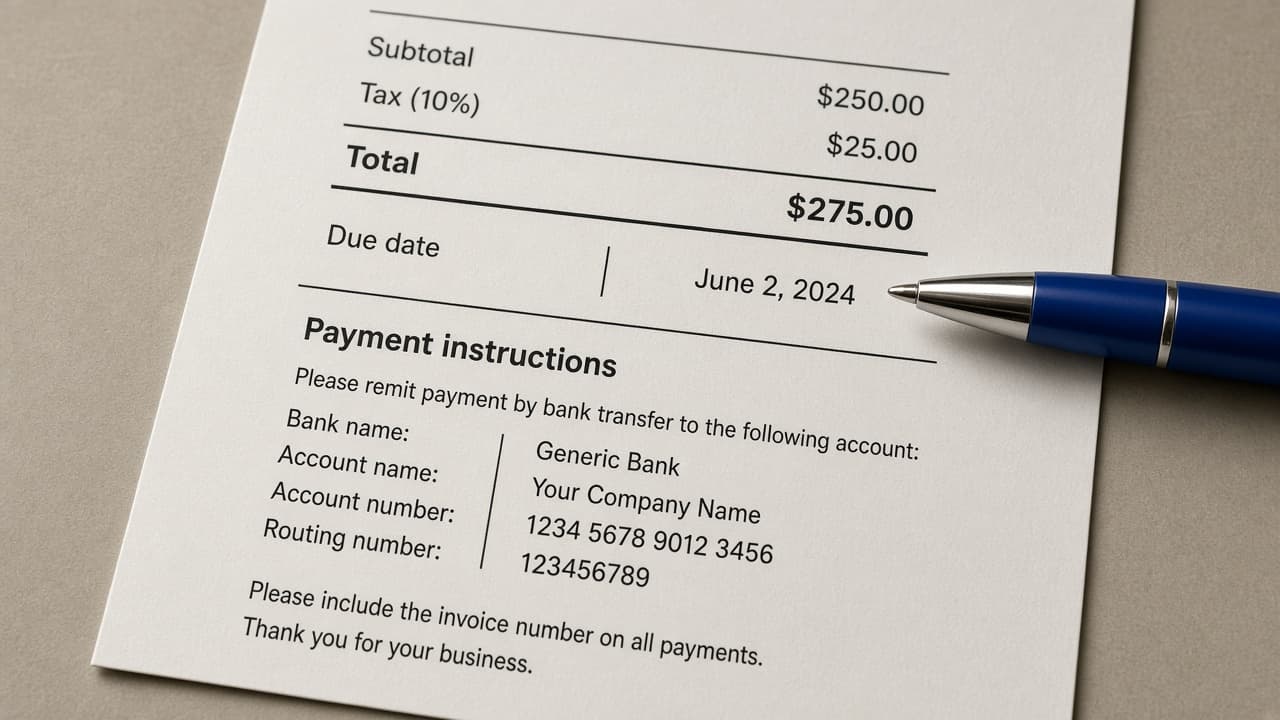 Due date and payment details section on an invoice