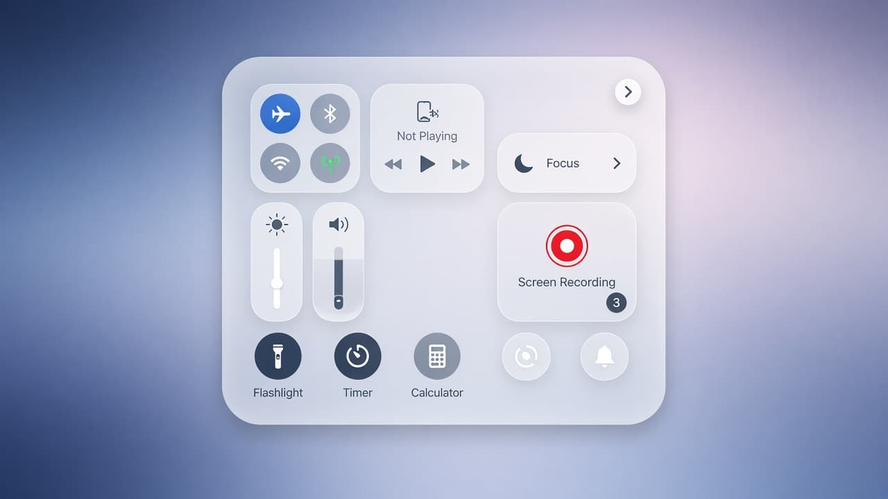 iPhone Control Center showing the Screen Recording button with a microphone option