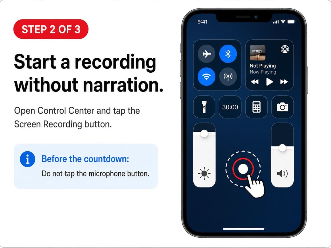 Illustrative Control Center Screen Recording button before a countdown