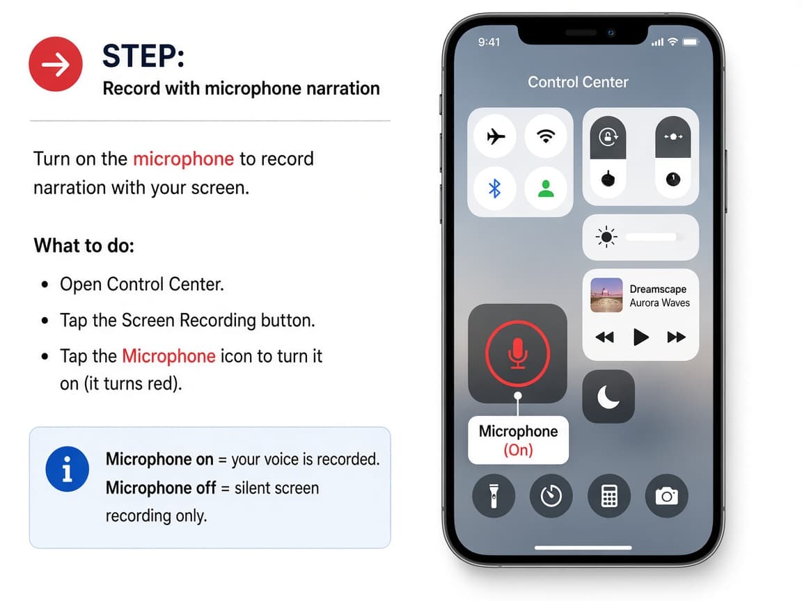 Illustrative Screen Recording quick settings with Microphone turned on