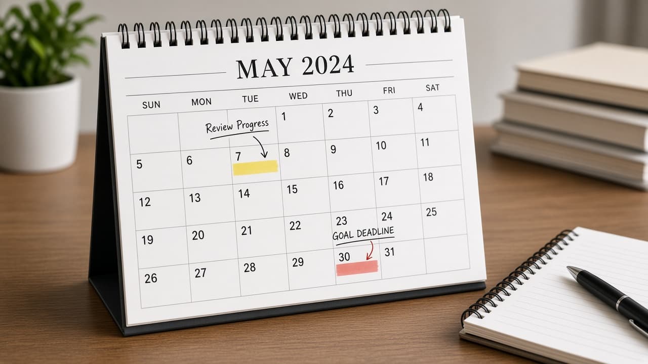 Calendar with a goal deadline and earlier review date marked