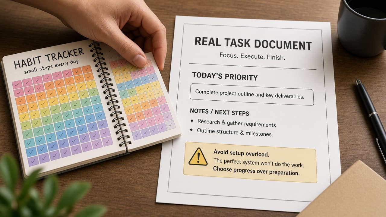 Colorful habit tracker being closed so the real task can start
