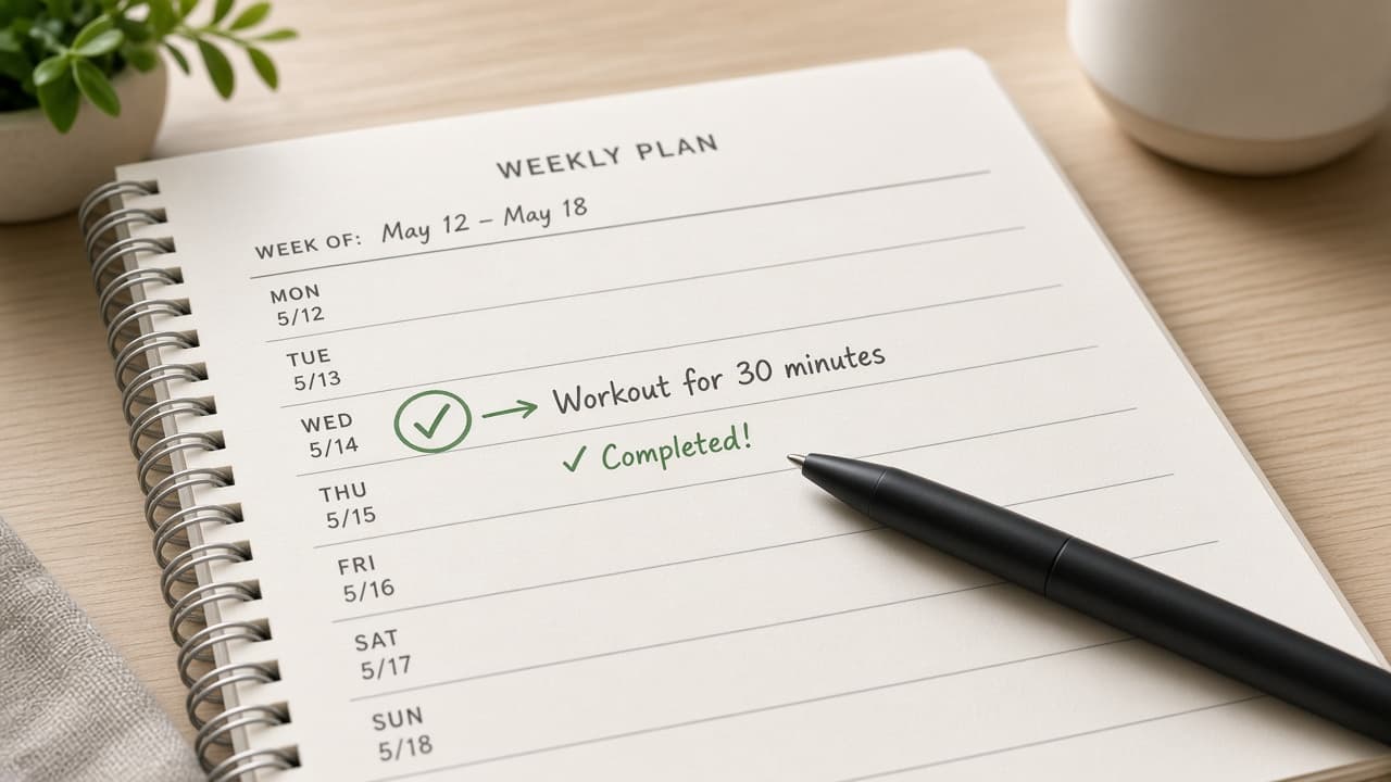 Small checkmark celebration beside a completed weekly action