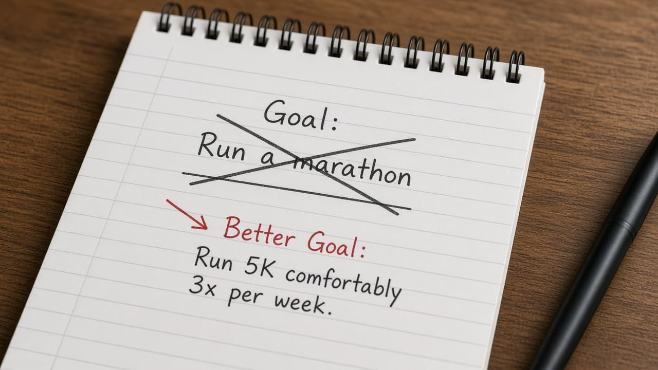 Goal crossed out and replaced with a smaller fitting version