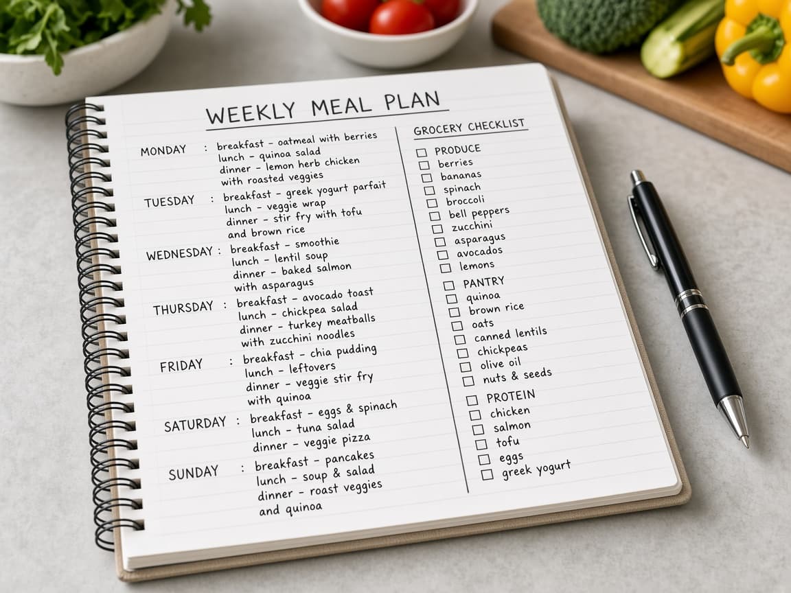 Notebook meal plan with three shared dinners circled