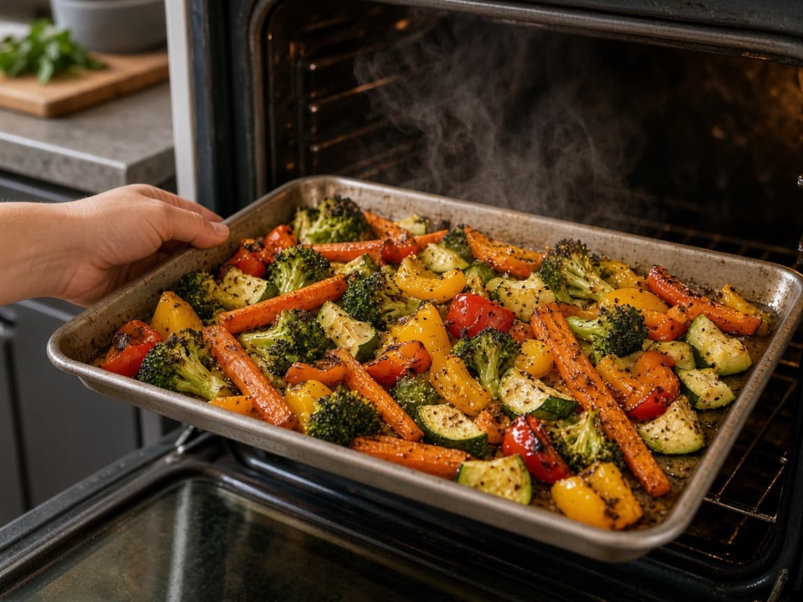 Hand filling containers while food is warm on the counter