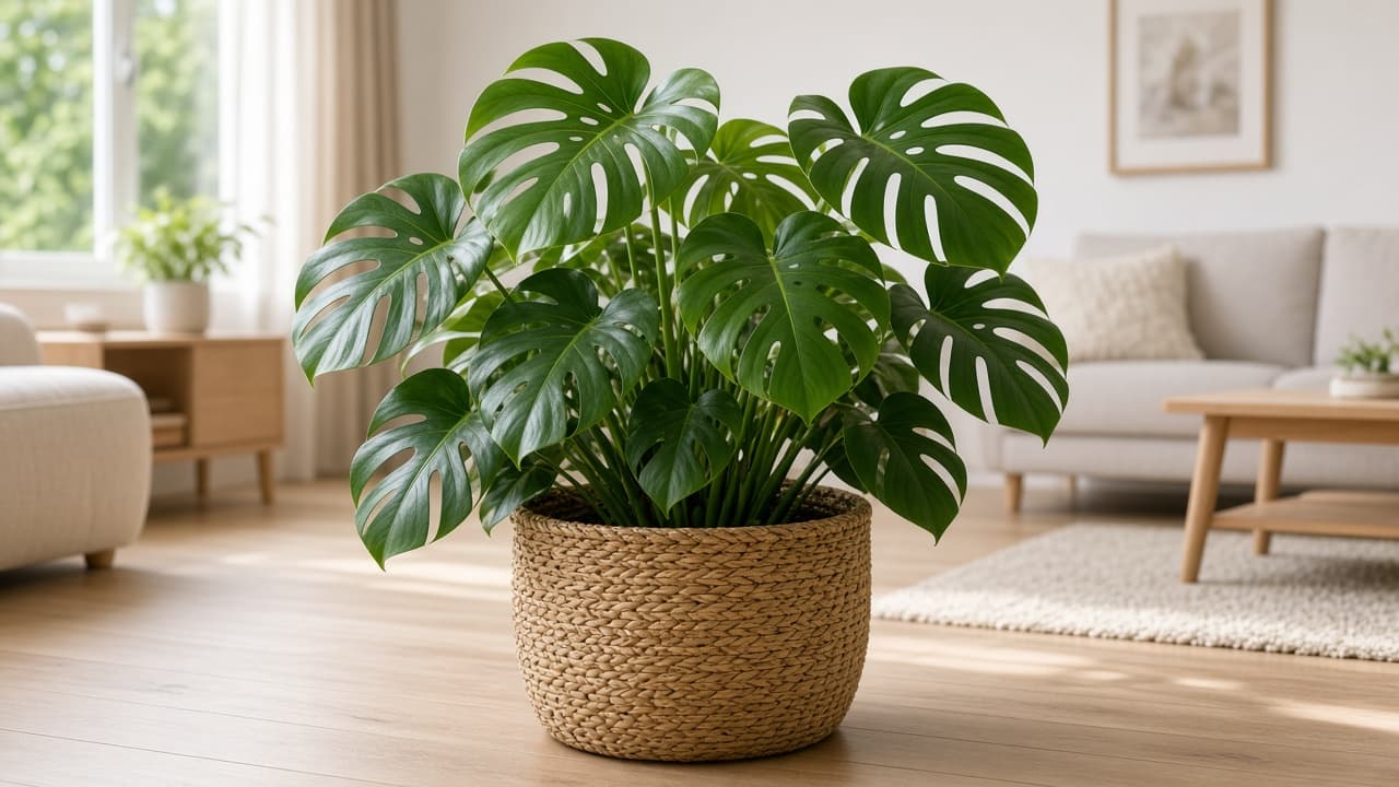 Monstera deliciosa stem cutting with node and aerial root in a clear water jar