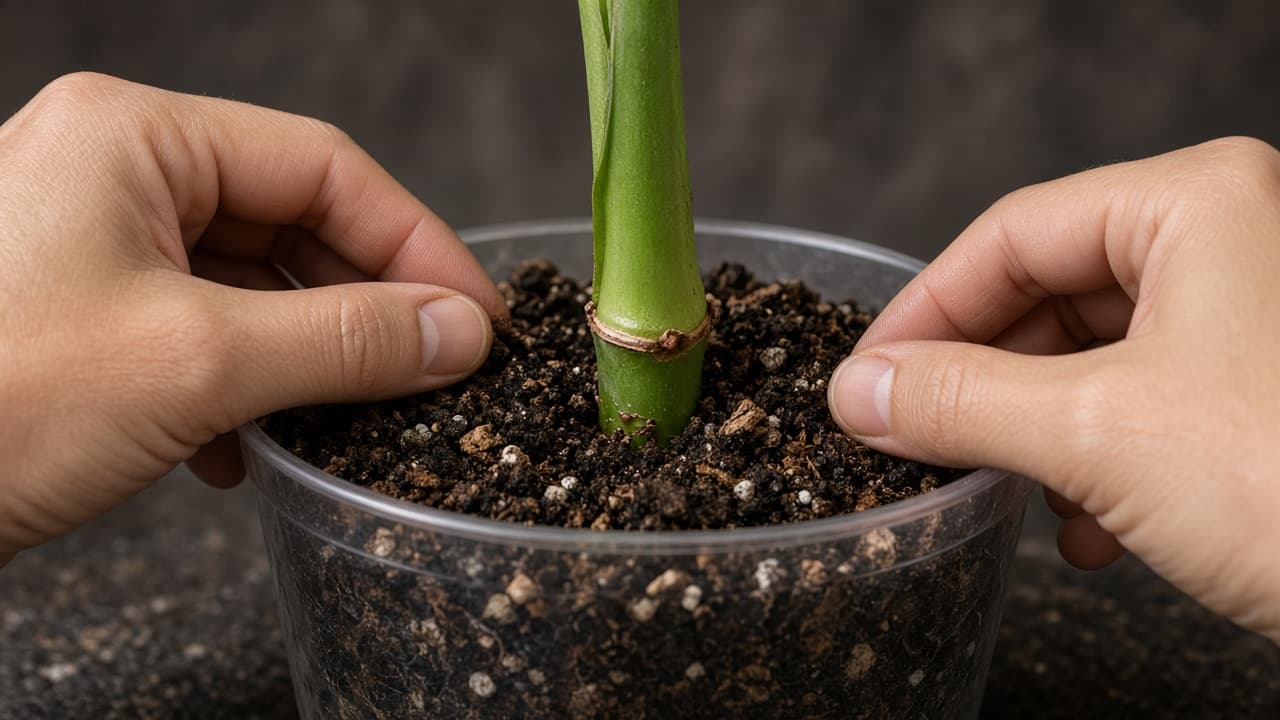 Pouring out jar water and refilling for a Monstera cutting