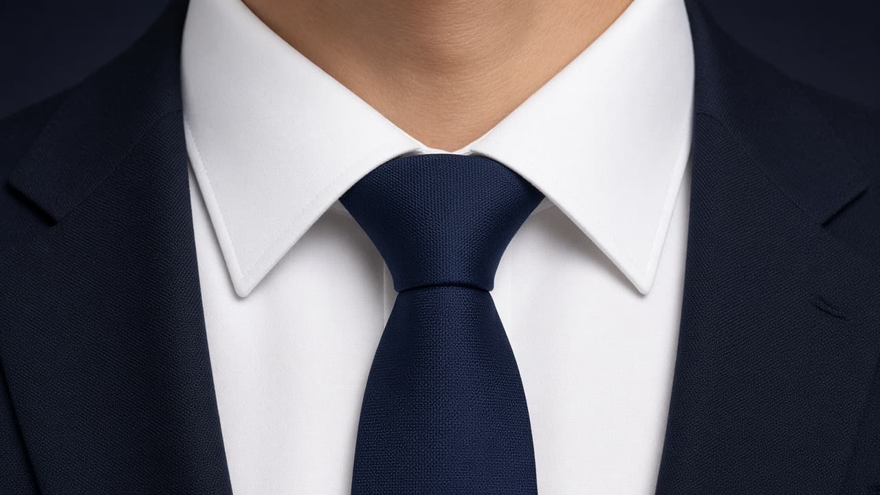 Necktie tip aligned with the middle of a belt buckle