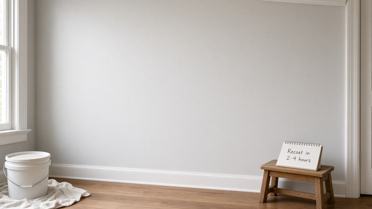 Primed wall drying with a clock note for recoat time