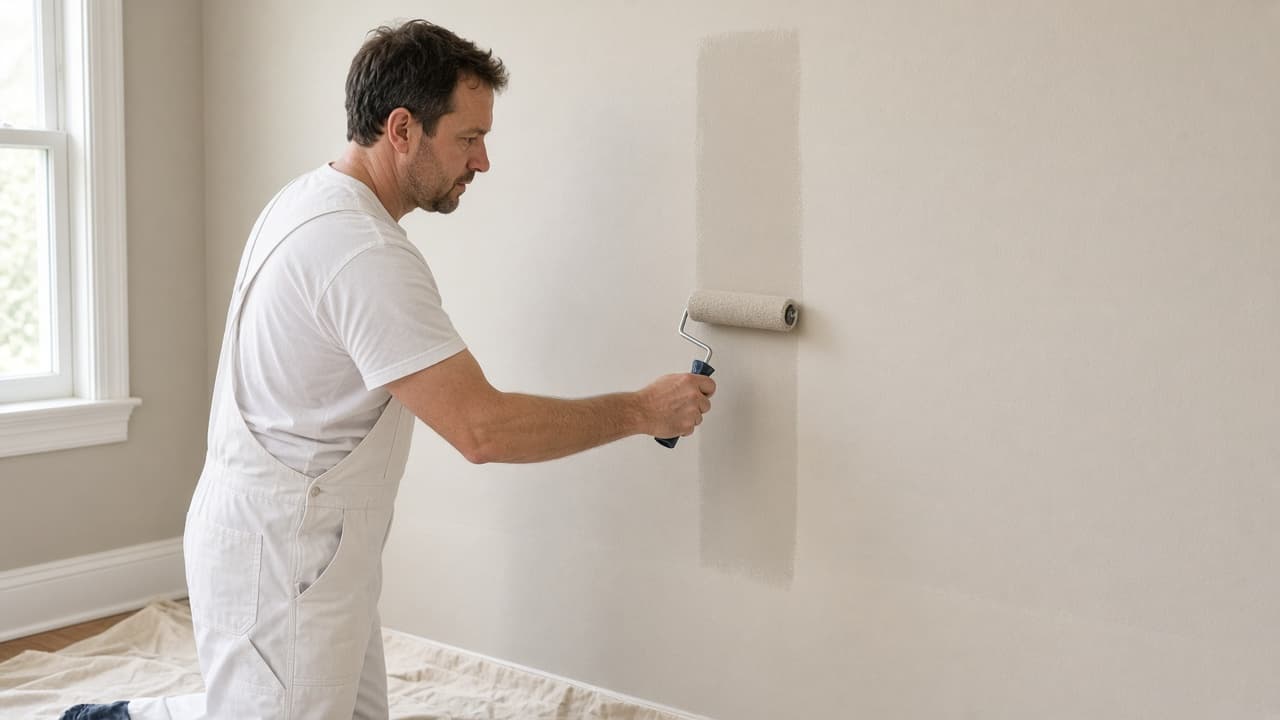 Painter maintaining a wet edge between adjacent wall sections