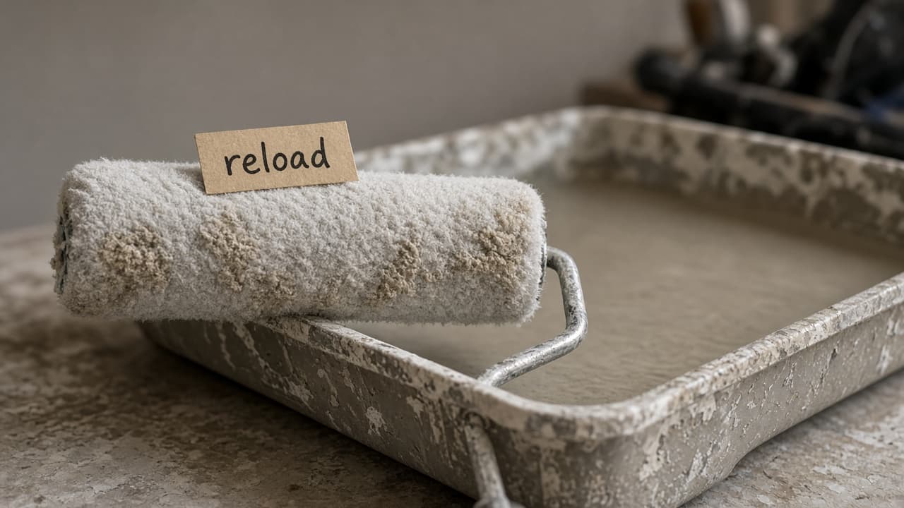 Dry sticky roller cover marked reload instead of stretching