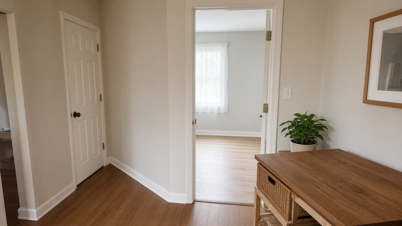 Furniture waiting outside a room while paint cures