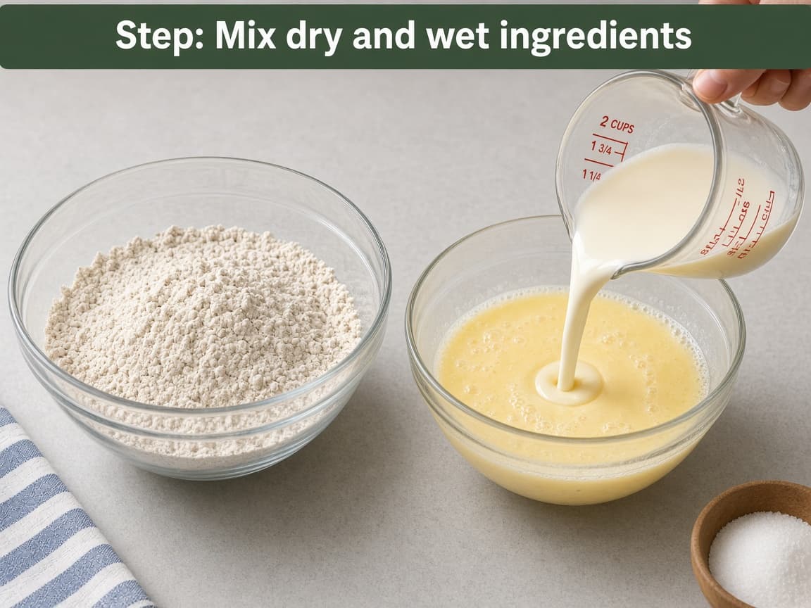 Bowls of dry flour mix and wet milk-egg mix