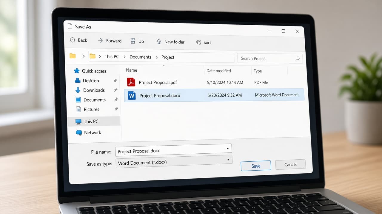 Save As dialog creating a new DOCX beside the original PDF