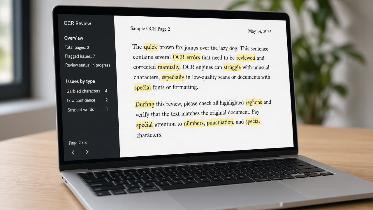 Sample OCR page reviewed for garbled characters