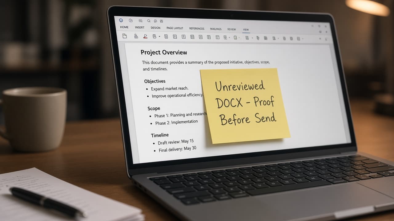 Unreviewed DOCX marked proof before send