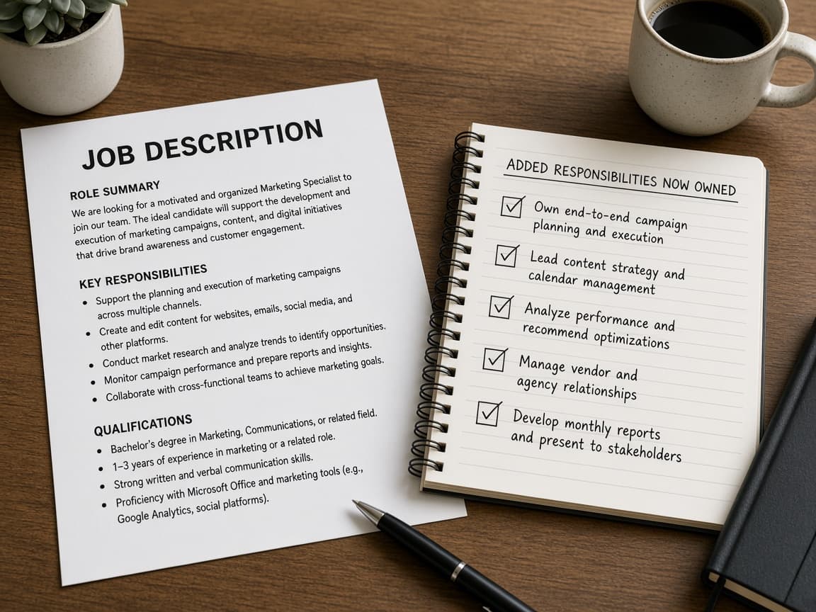 Job description beside added responsibilities you now own