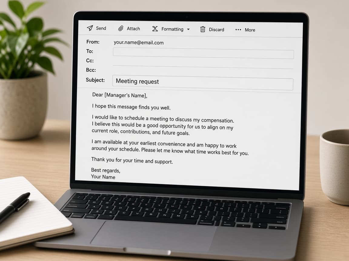 Short calendar invite email requesting a compensation conversation