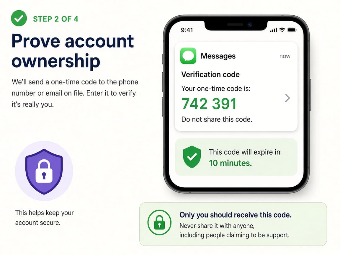 Phone showing a one-time verification code notification