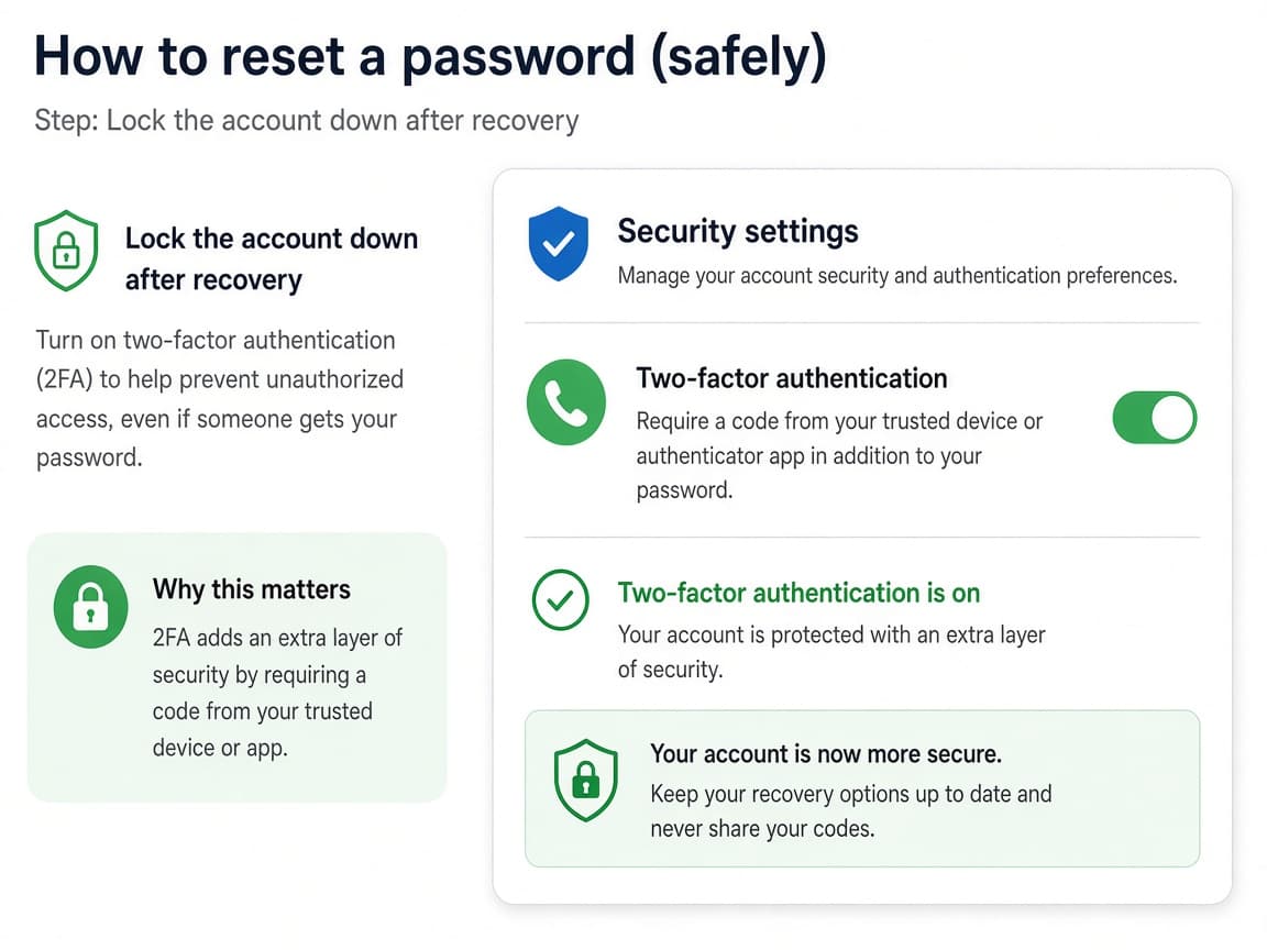Security settings page with two-factor authentication toggle on