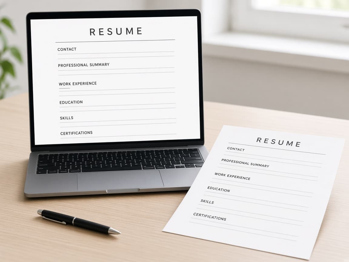 Simple single-column resume outline with standard headings