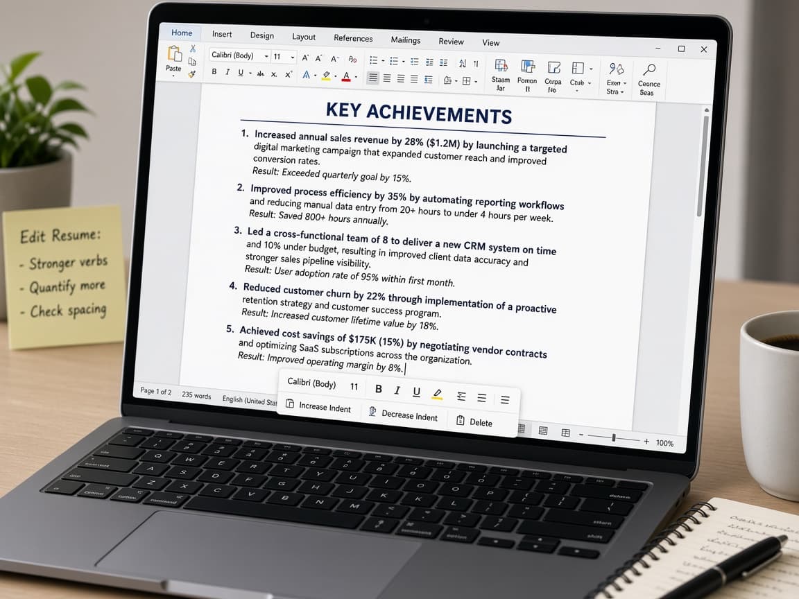 Job description highlights mapped onto resume bullet edits