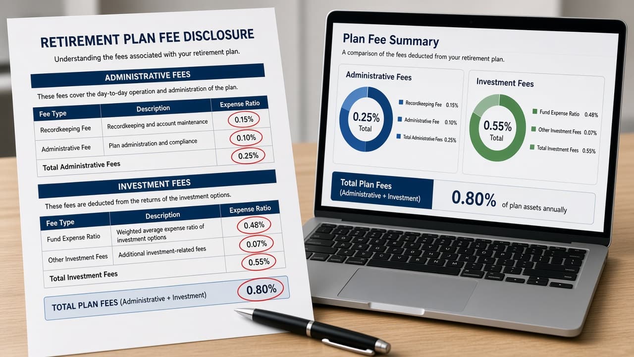 Fee disclosure page listing administrative and fund expense ratios