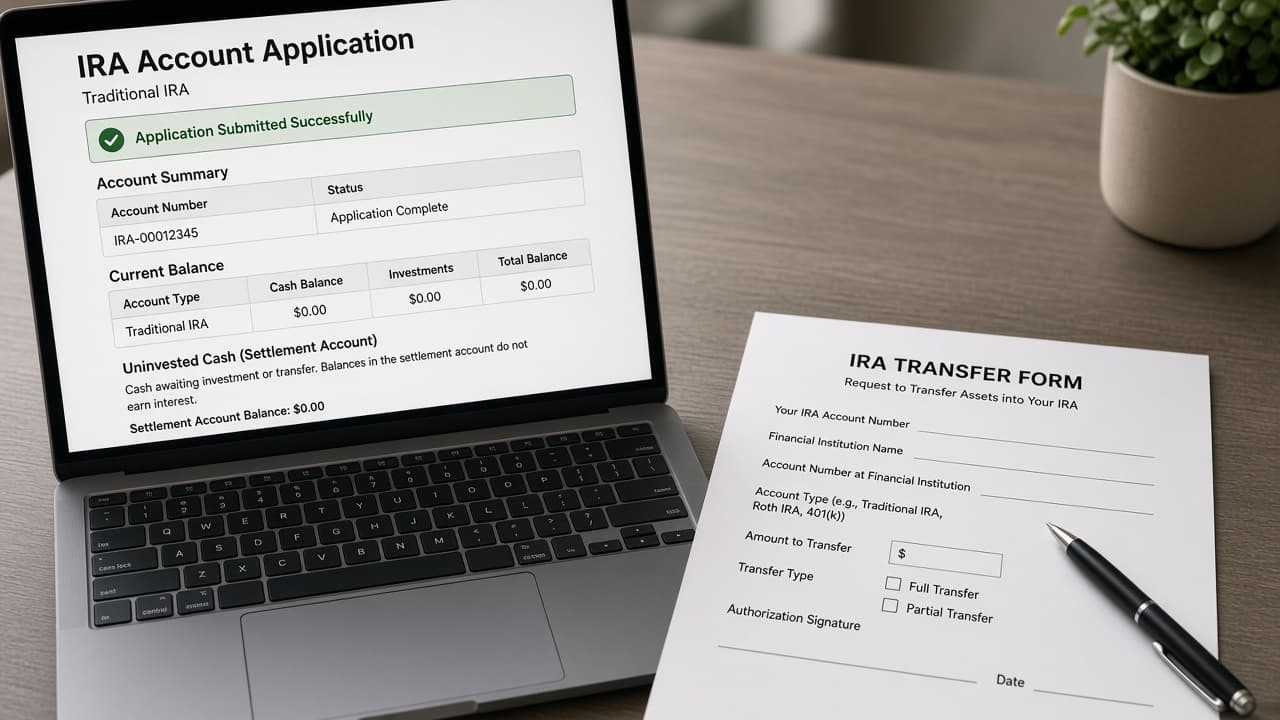 Empty IRA account balance screen with zero holdings